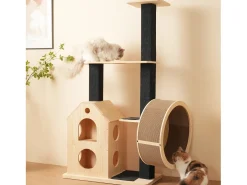 Arranhador para gatos 80×40×152 cm - com 4 plataformas - 2 casinhas para gatos - rolo para gatos - arranhador para gatos - natural