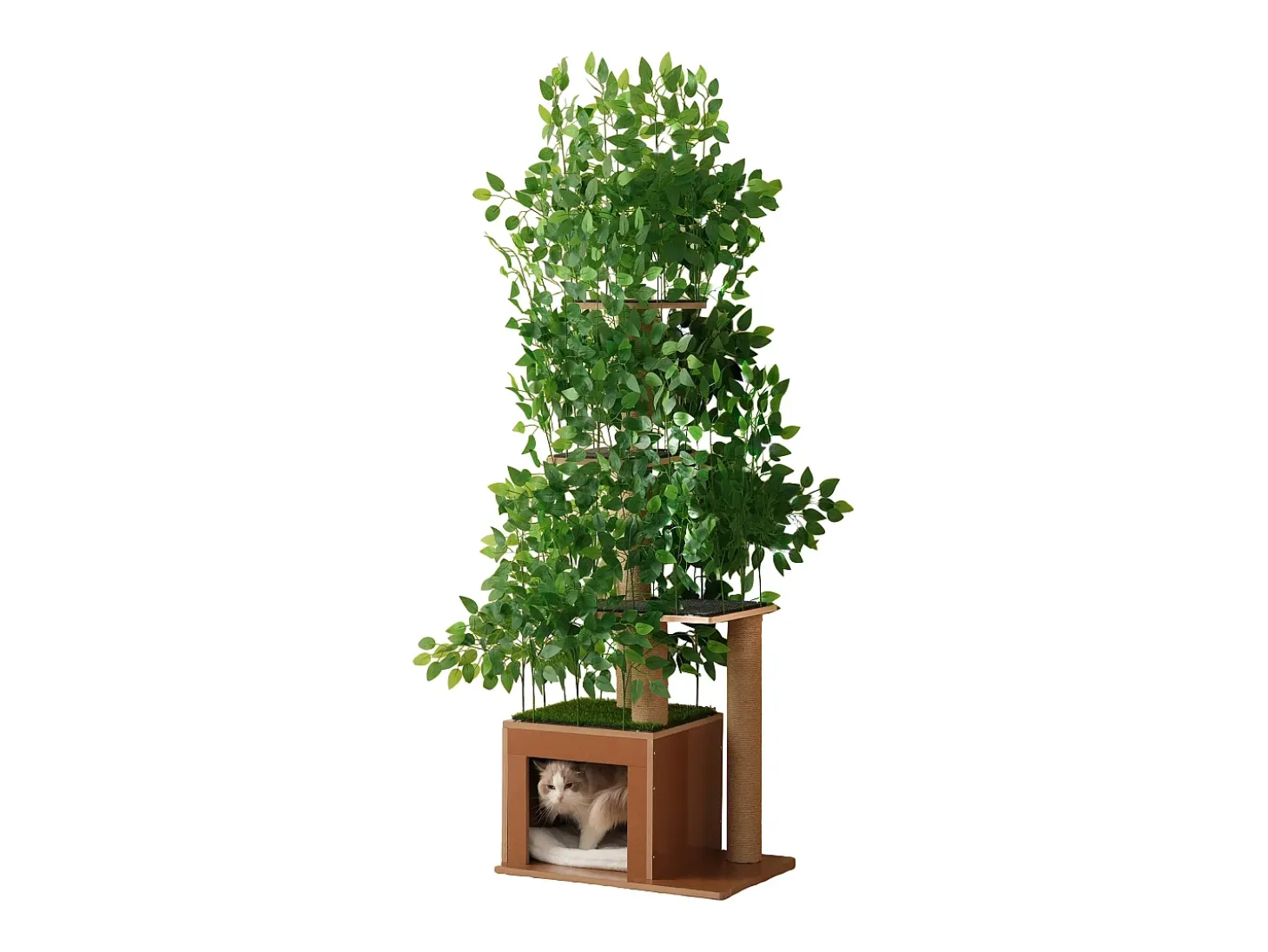 Arranhador para gatos de 190 cm de altura - com 4 plataformas e 1 buraco para gatos - lâminas removíveis - verde