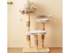 Arranhador para gatos 60x48x98cm - 3 plataformas - almofadas removíveis - bola de brinquedo - design nuvem - Natural