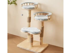 Arranhador para gatos 60x48x98cm - 3 plataformas - almofadas removíveis - bola de brinquedo - design nuvem - Natural