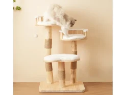 Arranhador para gatos 60x48x98cm - 3 plataformas - almofadas removíveis - bola de brinquedo - design nuvem - branco