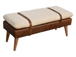 Artisan Furniture Banco em madeira maciça com couro de búfalo encaracolado.