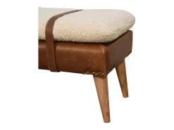 Artisan Furniture Banco em madeira maciça com couro de búfalo encaracolado.
