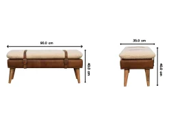 Artisan Furniture Banco em madeira maciça com couro de búfalo encaracolado.