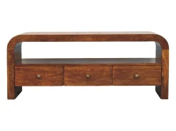 Artisan Furniture Madeira maciça Unidade de Mídia Darcy com 3 Gavetas e Prateleira Aberta em Tom Castanho