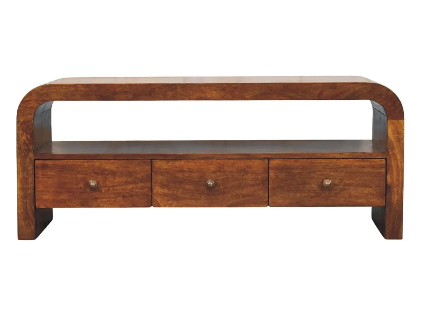 Artisan Furniture Madeira maciça Unidade de Mídia Darcy com 3 Gavetas e Prateleira Aberta em Tom Castanho