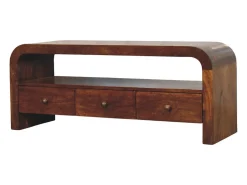 Artisan Furniture Madeira maciça Unidade de Mídia Darcy com 3 Gavetas e Prateleira Aberta em Tom Castanho