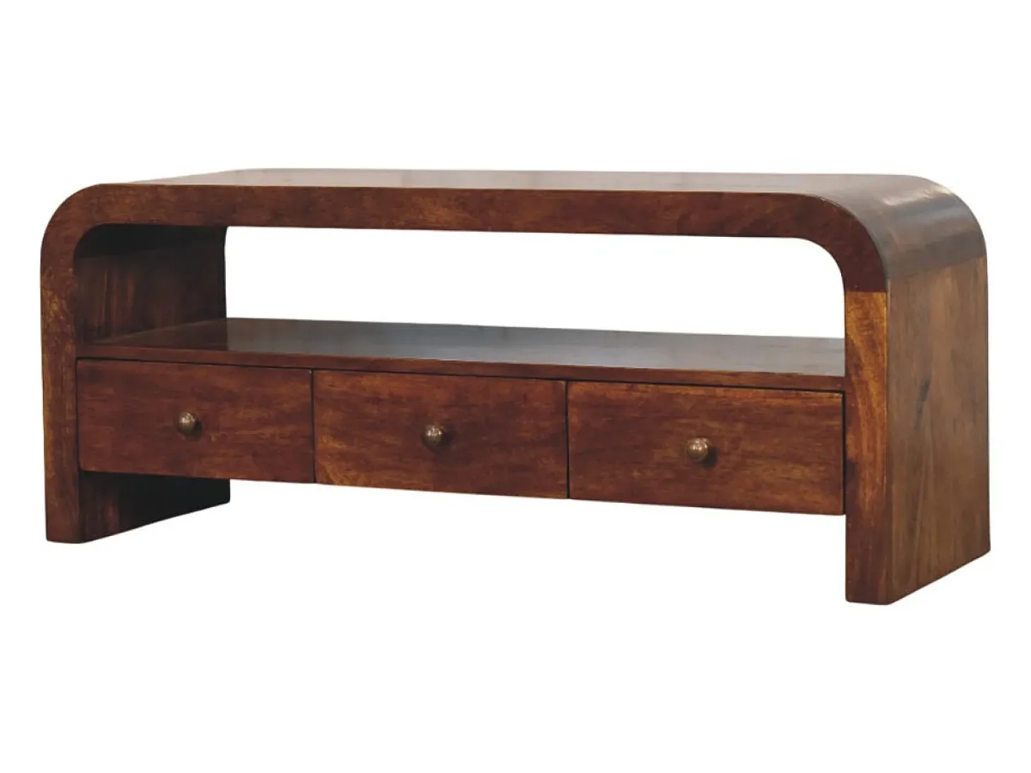 Artisan Furniture Madeira maciça Unidade de Mídia Darcy com 3 Gavetas e Prateleira Aberta em Tom Castanho