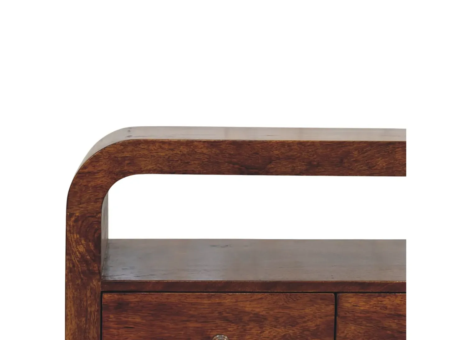 Artisan Furniture Madeira maciça Unidade de Mídia Darcy com 3 Gavetas e Prateleira Aberta em Tom Castanho