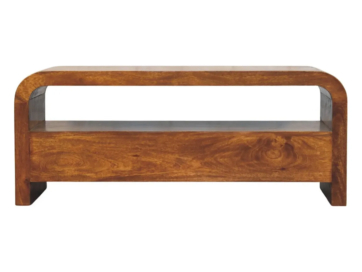 Artisan Furniture Madeira maciça Unidade de Mídia Darcy com 3 Gavetas e Prateleira Aberta em Tom Castanho