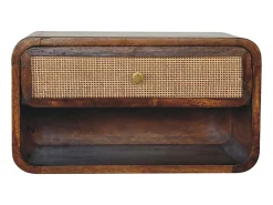 Artisan Furniture Mesa de Cabeceira Suspensa Aberta com Entrançado em Castanheiro em Madeira Maciça