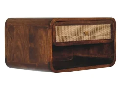 Artisan Furniture Mesa de Cabeceira Suspensa Aberta com Entrançado em Castanheiro em Madeira Maciça
