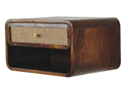 Artisan Furniture Mesa de Cabeceira Suspensa Aberta com Entrançado em Castanheiro em Madeira Maciça