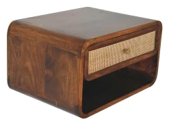 Artisan Furniture Mesa de Cabeceira Suspensa Aberta com Entrançado em Castanheiro em Madeira Maciça