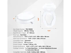 Assento de vaso sanitário elevado branco SucceBuy 10 cm, instalação rápida, plástico resistente, capacidade 136 kg, universal e higiênico