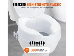 Assento de vaso sanitário elevado branco SucceBuy 10 cm, instalação rápida, plástico resistente, capacidade 136 kg, universal e higiênico