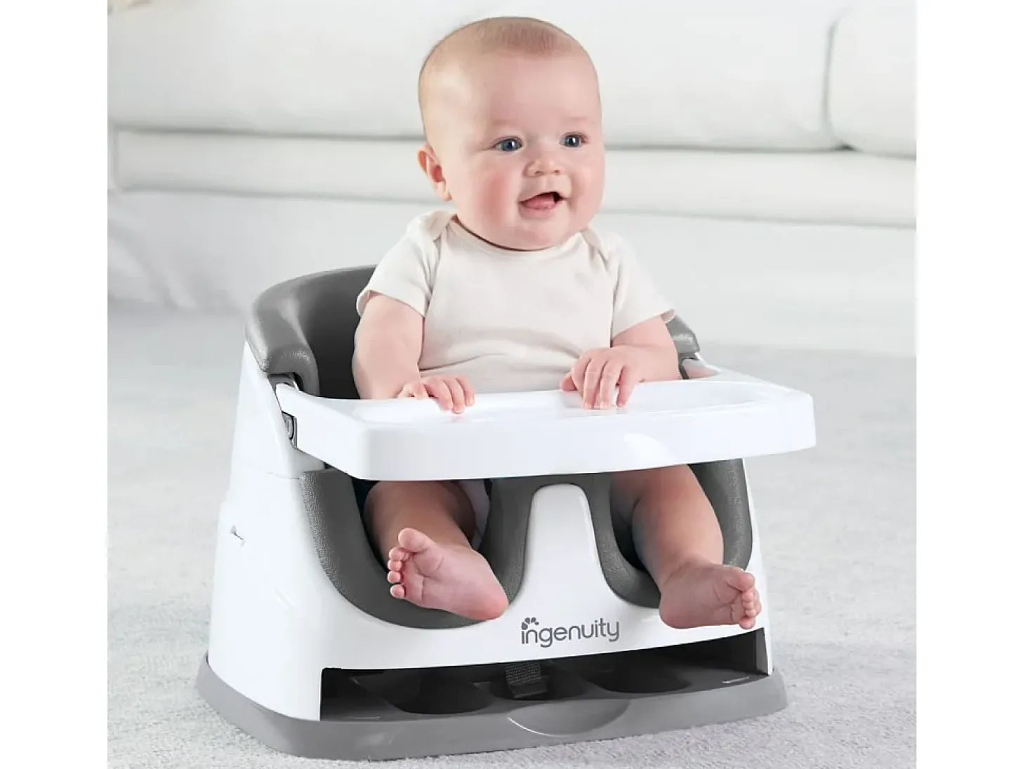 Assento elevatório para bebé 2 em 1 Baby Base Ardósia com arnês de 3 pontos e tabuleiro lavável