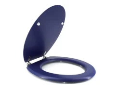 Assento Sanitário Dolce em Madeira Moldada Azul Marinho com Dobradiças de Aço Inoxidável Robusto, Design Fosco e Dimensões 47x38 cm