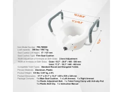 Assento Sanitário Elevado SucceBuy, Altura 12,7 cm, Capacidade 158 kg, Largura Ajustável 48,1 a 55,9 cm, Branco