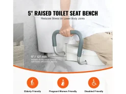 Assento Sanitário Elevado SucceBuy, Altura 12,7 cm, Capacidade 158 kg, Largura Ajustável 48,1 a 55,9 cm, Branco