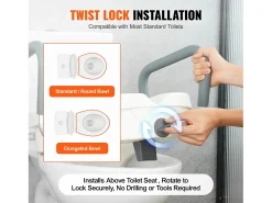 Assento Sanitário Elevado SucceBuy, Altura 12,7 cm, Capacidade 158 kg, Largura Ajustável 48,1 a 55,9 cm, Branco