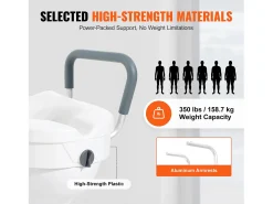 Assento Sanitário Elevado SucceBuy, Altura 12,7 cm, Capacidade 158 kg, Largura Ajustável 48,1 a 55,9 cm, Branco