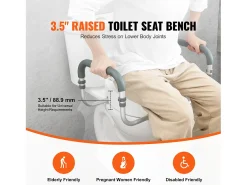 Assento Sanitário Elevado SucceBuy, 88,9 mm de Altura, Capacidade 136 kg, Barras de Apoio em Alumínio, Branco
