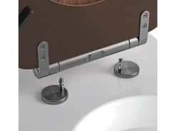 Assento Sanitário MDF FSC imitação nogueira com freio de queda e dobradiças de metal grafite escovado destacável
