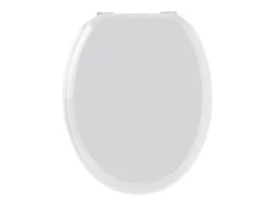 Assento Sanitário Sweet em Madeira Moldada Branca Brilhante com Dobradiças de Metal Cromado, Dimensões 49x39x6 cm