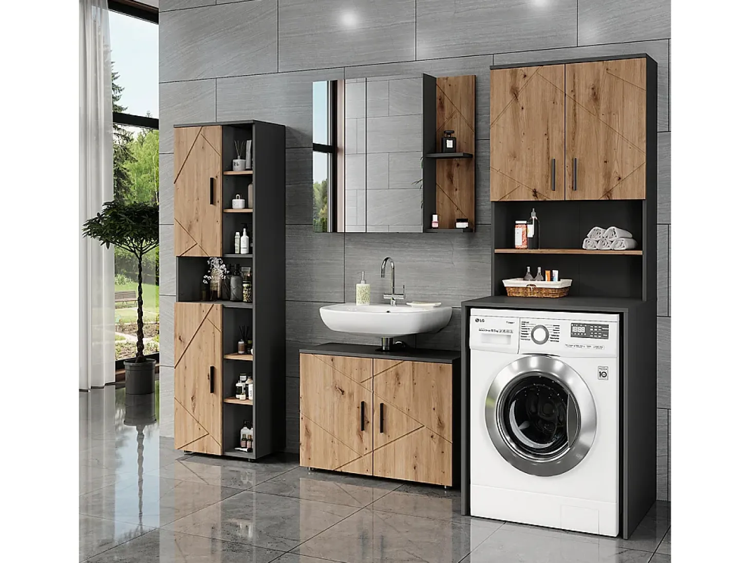 Aufbau für Waschmaschinenschrank antracite/artesanal 68x30x103.5 irma
