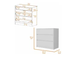 Austin Cómoda em melamina com três gavetas em calha metálica, 80 cm X 85 cm X 42 cm , Branco