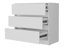 Austin Cómoda em melamina com três gavetas em calha metálica, 80 cm X 85 cm X 42 cm , Branco