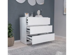 Austin Cómoda em melamina com três gavetas em calha metálica, 80 cm X 85 cm X 42 cm , Branco