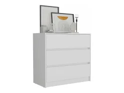 Austin Cómoda em melamina com três gavetas em calha metálica, 80 cm X 85 cm X 42 cm , Branco