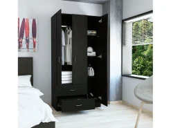 Austral Roupeiro de 3 portas com duas gavetas, 179.83 cm X 89.91 cm X 46.99 cm , Preto
