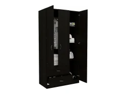 Austral Roupeiro de 3 portas com duas gavetas, 179.83 cm X 89.91 cm X 46.99 cm , Preto