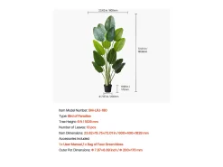 Ave do Paraíso Artificial SucceBuy, 1,8 m, Planta Artificial Tropical em Vaso, Falsa Árvore Tropical, Planta Falsa Folhas Polietileno para Sala