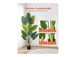 Ave do Paraíso Artificial SucceBuy, 1,8 m, Planta Artificial Tropical em Vaso, Falsa Árvore Tropical, Planta Falsa Folhas Polietileno para Sala