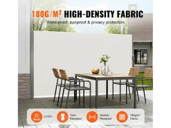 Awning Lateral Retratil SucceBuy, 180 x 350 cm, Tela de Privacidade para Terraço e Separador de Cerca, Bege