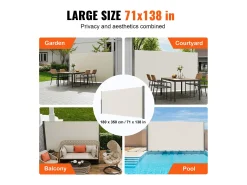 Awning Lateral Retratil SucceBuy, 180 x 350 cm, Tela de Privacidade para Terraço e Separador de Cerca, Bege