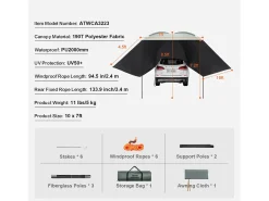 Awning para Veículo SucceBuy, Toldo de Sombra 305 x 213 cm, PU2000mm UV50+, para Camiões, SUV, Carrinhas, Autocaravanas