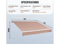 Awning Retrátil SucceBuy, 396 x 244 cm, Awning de Terraço, Abrigo Solar com Manivela