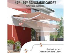 Awning Retrátil SucceBuy, 396 x 244 cm, Awning de Terraço, Abrigo Solar com Manivela
