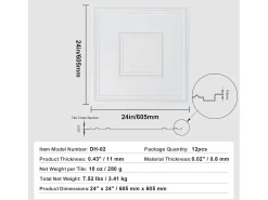 Azulejos Autocollantes PVC SucceBuy Azulejos de Teto Pacote de 12 60.96CM x 60.96CM PVC Instalação Fácil Branco Geométrico