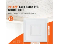 Azulejos Autocollantes PVC SucceBuy Azulejos de Teto Pacote de 12 60.96CM x 60.96CM PVC Instalação Fácil Branco Geométrico