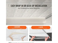Azulejos Autocollantes PVC SucceBuy Azulejos de Teto Pacote de 12 60.96CM x 60.96CM PVC Instalação Fácil Branco Geométrico