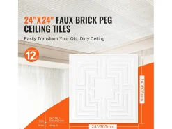 Azulejos Autocollantes PVC SucceBuy Placas de Teto Pack de 12 60.96CM x 60.96CM PVC Instalação Fácil Branco Eco Padrão
