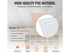 Azulejos Autocollantes PVC SucceBuy Placas de Teto Pack de 12 60.96CM x 60.96CM PVC Instalação Fácil Branco Eco Padrão