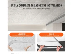 Azulejos Autocollantes PVC SucceBuy Placas de Teto Pack de 12 60.96CM x 60.96CM PVC Instalação Fácil Branco Eco Padrão