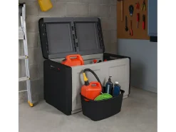 Baú Daltomar, Cofre multiuso, Baú de armazenamento, Caixa de armazenamento, 100% Made in Italy, 96x53h57 cm, Cinza claro e preto